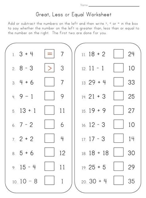 Free Math Worksheets For 1St Grade Greater Than Less Than ...