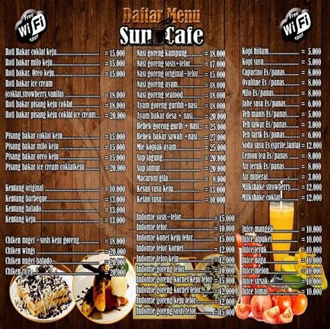 Carta de Sun Cafe, Bogor