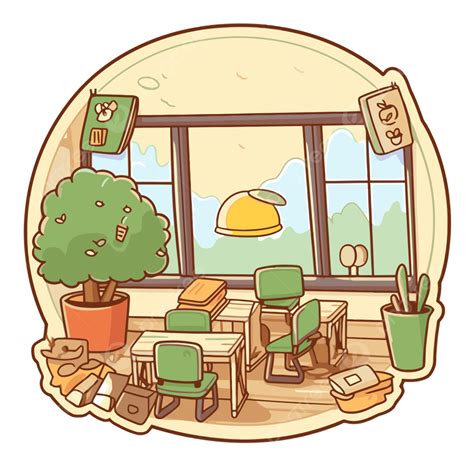 Cute Ipad Illustration Of The School Room Clipart Vector, Sticker Design With Cartoon Classroom ...