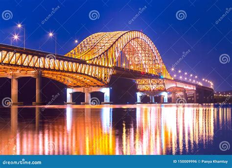 Bridge of Seoul Banghwa Bridge Beautiful Han River at Night, Seoul, South Korea Stock Photo ...