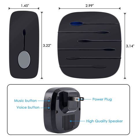 Wireless Doorbell Chime Kit Black with 4 Volume Level 52 Melodies ...