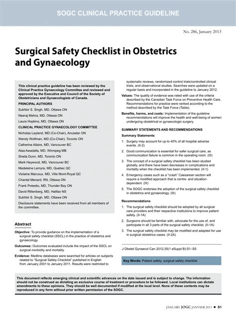 (PDF) Surgical safety checklist in obstetrics and gynaecology