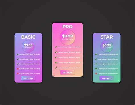 Premium Vector | Modern gradient web pricing table comparison chart design template