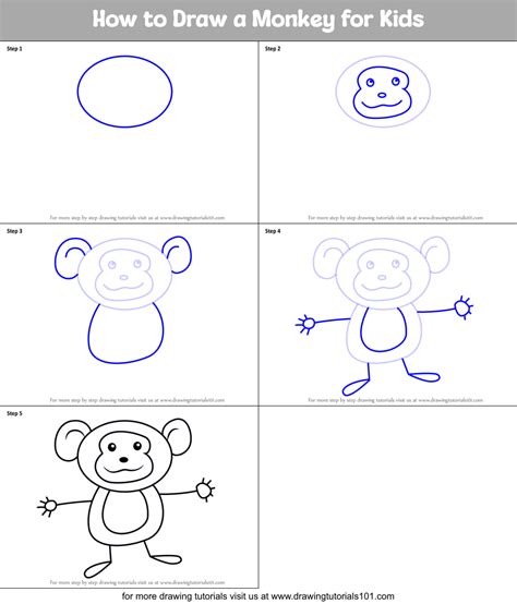 How to Draw a Monkey for Kids (Animals for Kids) Step by Step | DrawingTutorials101.com