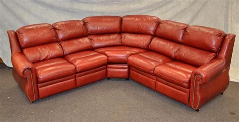 Sold Price: 3-piece sectional red leather sofa with recliner ends ...