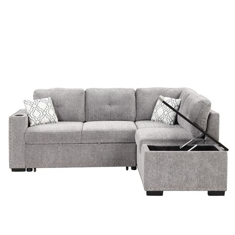 83.8" Reversible Sectional Pull-Out Sofa Bed L-Shaped Corner Sofa Couch ...