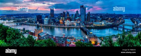 High Angle View of the Pittsburgh Skyline at Sunset from Mt Washington, Pennsylvania Stock Photo ...