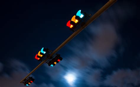 Four assorted-color traffic lights, night, city, lights, traffic lights HD wallpaper | Wallpaper ...