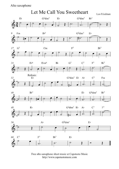 Free alto saxophone sheet music, Let Me Call You Sweetheart