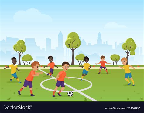 Kids soccer game boys playing soccer football on Vector Image