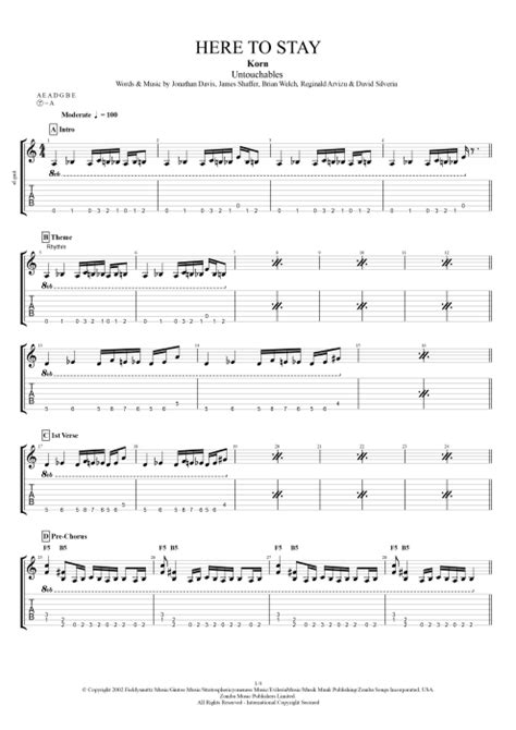 Here to Stay by Korn - Full Score Guitar Pro Tab | mySongBook.com