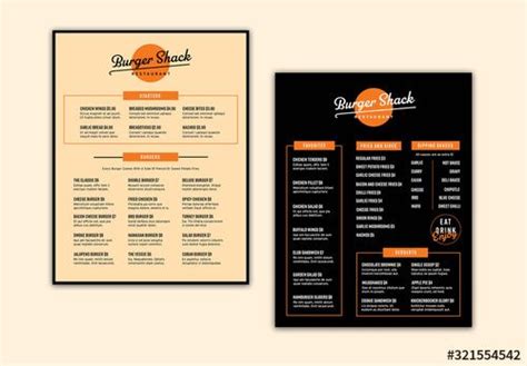 Restaurant Menu Layout with Orange Accents | Menu layout, Menu ...