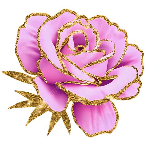 Pink Rose With Gold Glitter, Pink Roses, Gold Glitter, Flowers PNG ...