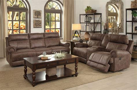 Brown Microfiber Fabric Power Reclining Sofa Loveseat - NORRIS Living Room Set - Sofas ...