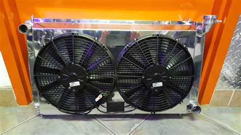 Custom Polished Aluminum Crossflow Radiator with Shroud and High Performance Spal Electric Fans ...