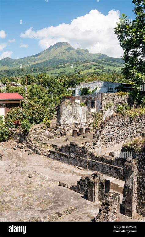 Volcano of Mont Pelee above Ruins of St. Pierre Destroyed by Volcanic Eruption 1902 on Caribbean ...