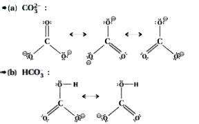 Write the resonance structures of CO3^(2-) and HCO3^-