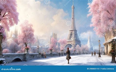 Fabulous Winter in Paris, Snowy Street. Stock Illustration ...