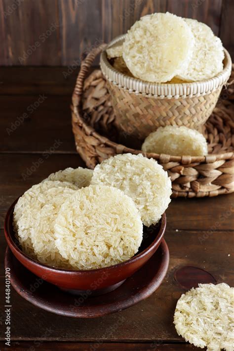 Rengginang mentah or raw rengginang is Indonesian traditional snacks made from glutinous rice ...