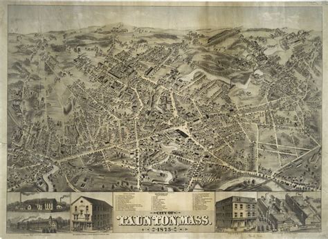 Taunton, Local History, New York Public Library, City Photo, Aerial, Vintage World Maps, Cartography