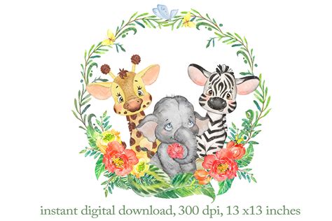 Baby Safari Animals Clipart, Jungle Baby Graphic by SArtPrint ...