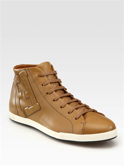 Fendi Leather Laceup Sneakers in Brown for Men | Lyst