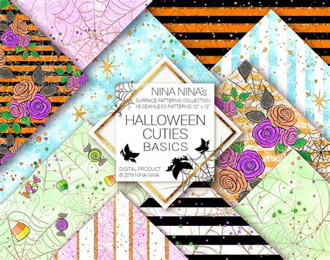 Cute Halloween Digital Papers Basic, Halloween Seamless Patterns, Spooky Fabric Patterns, Cute ...