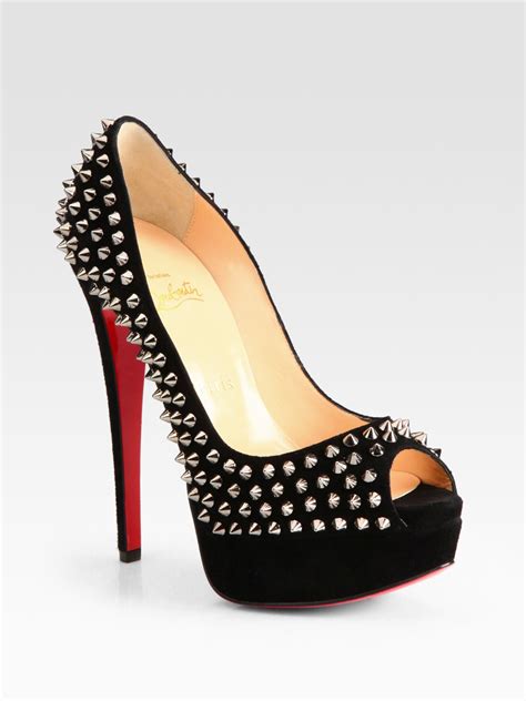 Christian Louboutin Studded Suede Platform Pumps in Black | Lyst