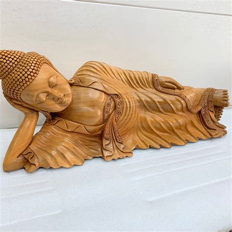 Fine Wood Carving Laying Buddha Statue 18 Inches Resting - Etsy