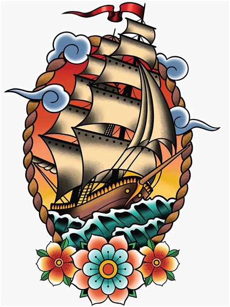 Traditional Ship Tattoo Stickers