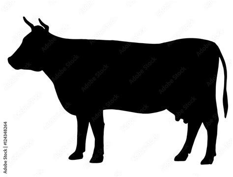 Silhouette of a cow. Cattle. Circuit. Farm. Bull. Black and white ...