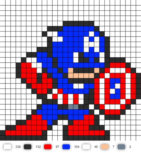 Captain America/MegaMan Perler Bead Pattern