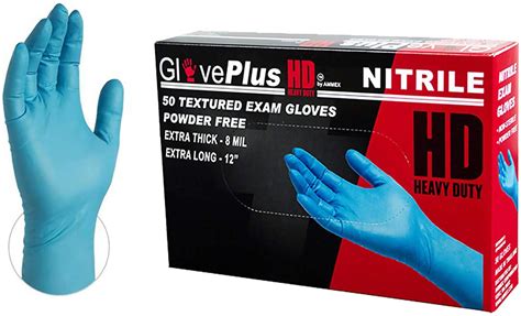 GlovePlus HD Medical Blue Nitrile Gloves - 8 mil, 12 inches long, Latex Free, Powder Free ...