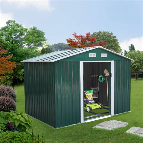 JAXPETY 9 x 6.2 ft. Large Double Sliding Door Metal Storage Shed, Green ...