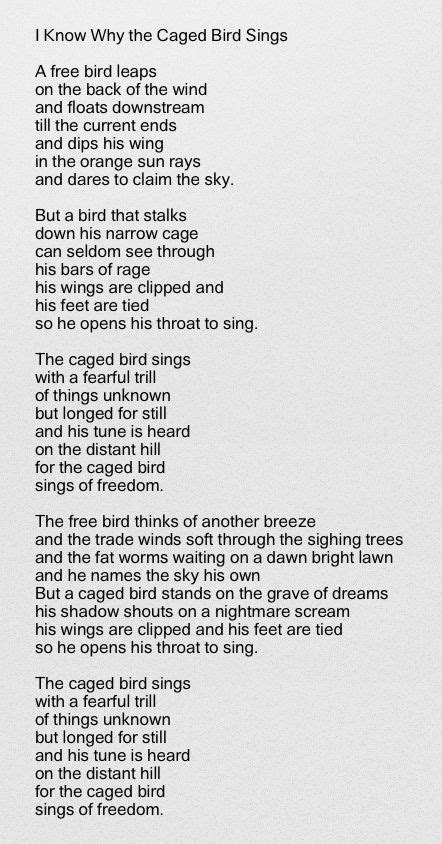 I Know Why the Caged Bird Sings - Maya Angelou Bird Quotes, Poem Quotes ...