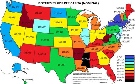 US States by GDP per capita nominal, Q2 2018. - Maps on the Web