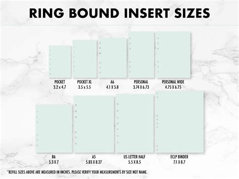 Planner Size Chart - Free Printable Worksheet