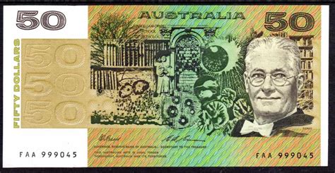 Fifty Dollar Fraser/Evans First Prefix - Australian Banknotes