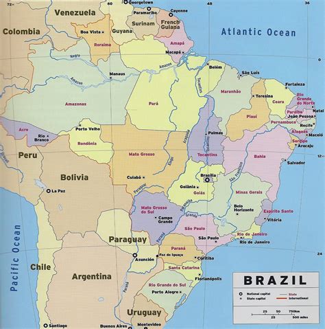 Large detailed political and administrative map of Brazil with national ...