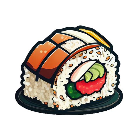 Cartoon sticker Sushi Japanese dish of raw fish and rice rolls 17293761 PNG