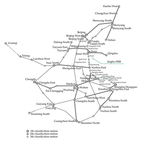 The Chinese HSR network with study Jinghu HSR and its associated ...