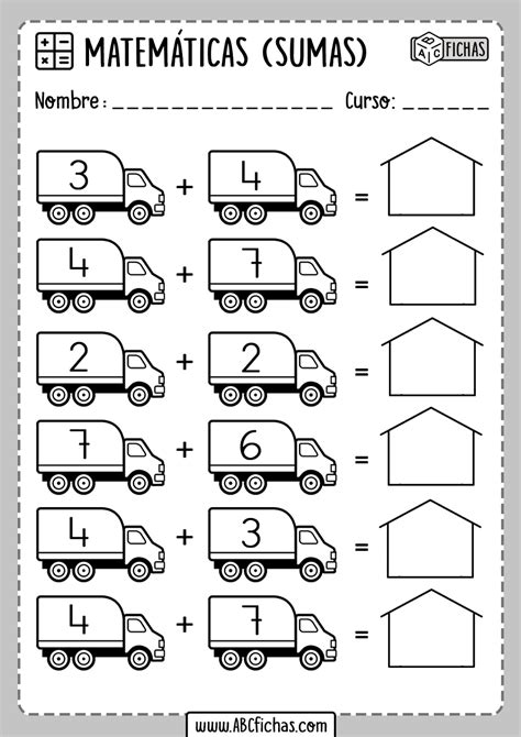 Fichas de Sumas con Dibujos - ABC Fichas | Fichas de matemáticas para guardería, Hojas de ...