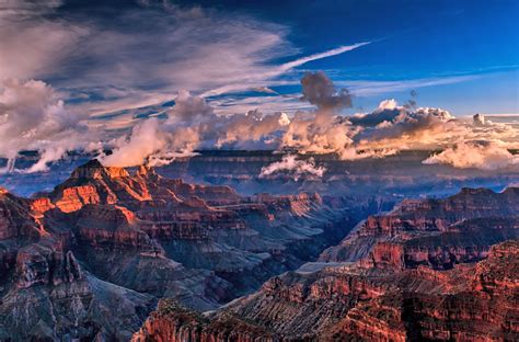 Color explosion at sunset on the North Rim of the Grand Canyon. Bright Angel fault shown in the ...