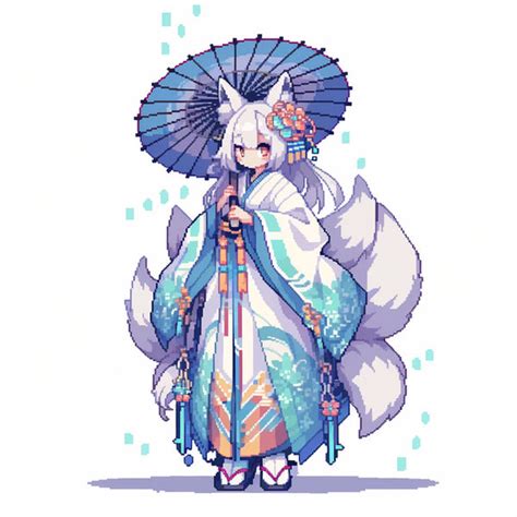 Fox girl in blue kimono by TuwaLG on DeviantArt