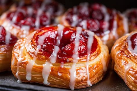 Premium AI Image | Closeup of Freshly Baked Danish Pastries with Glisten