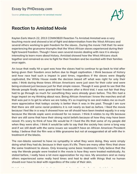 Reaction To Amistad Movie Summary Essay Sample - PHDessay.com