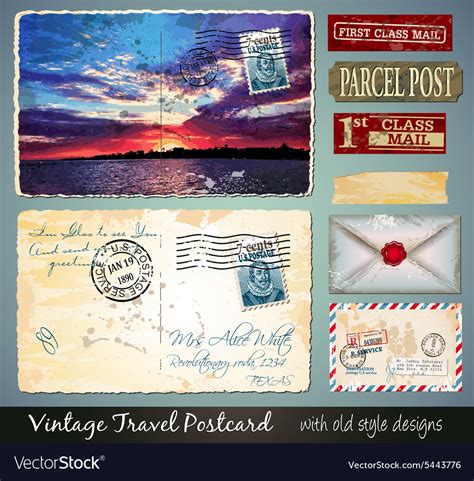 Travel vintage postcard design with antique look Vector Image