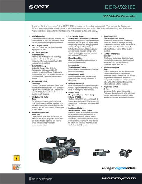 SONY HANDYCAM DCR-VX2100 SPECIFICATIONS Pdf Download | ManualsLib