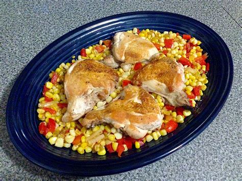 Pressed Chicken Thighs with Corn, Scallion and Pepper Saute // Everyday ...