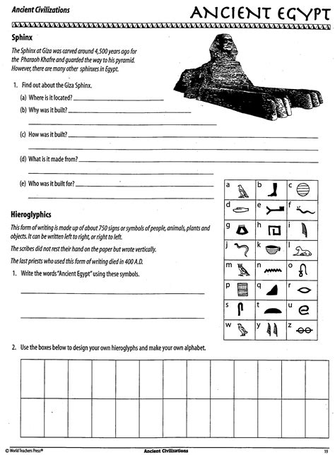 Ancient Egypt Worksheets Pdf